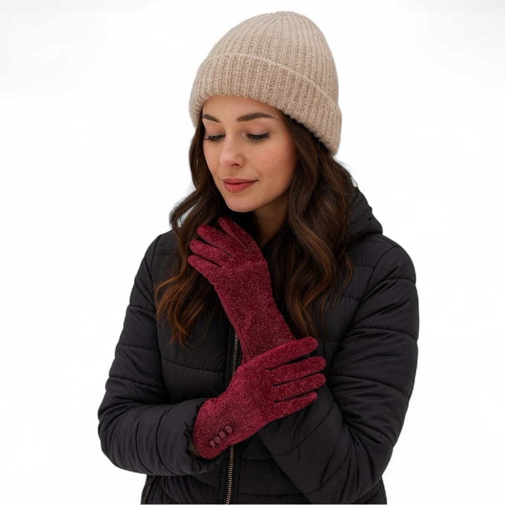 Nanette Lepore Women’s Tech Knit Metallic Velvet Button Detail Gloves One Size